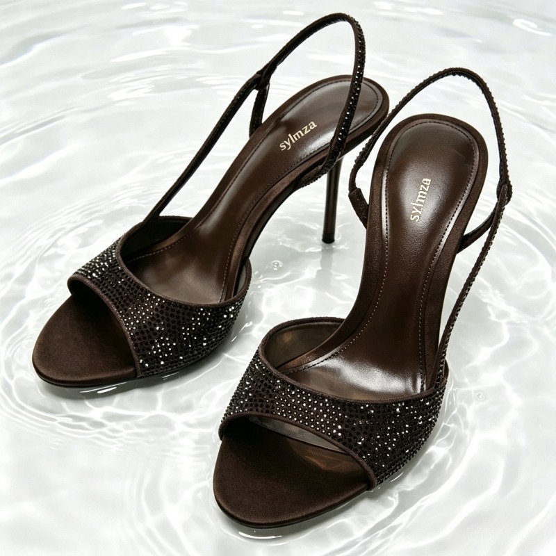 Women Shoes Brand - Modische Slingback-Absätze mit Kristalldetails für Damen,