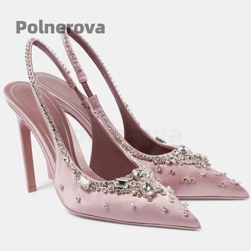 Women'S Shoes Trendy - Satin Kristall Kette Slingback Damen Sandalen