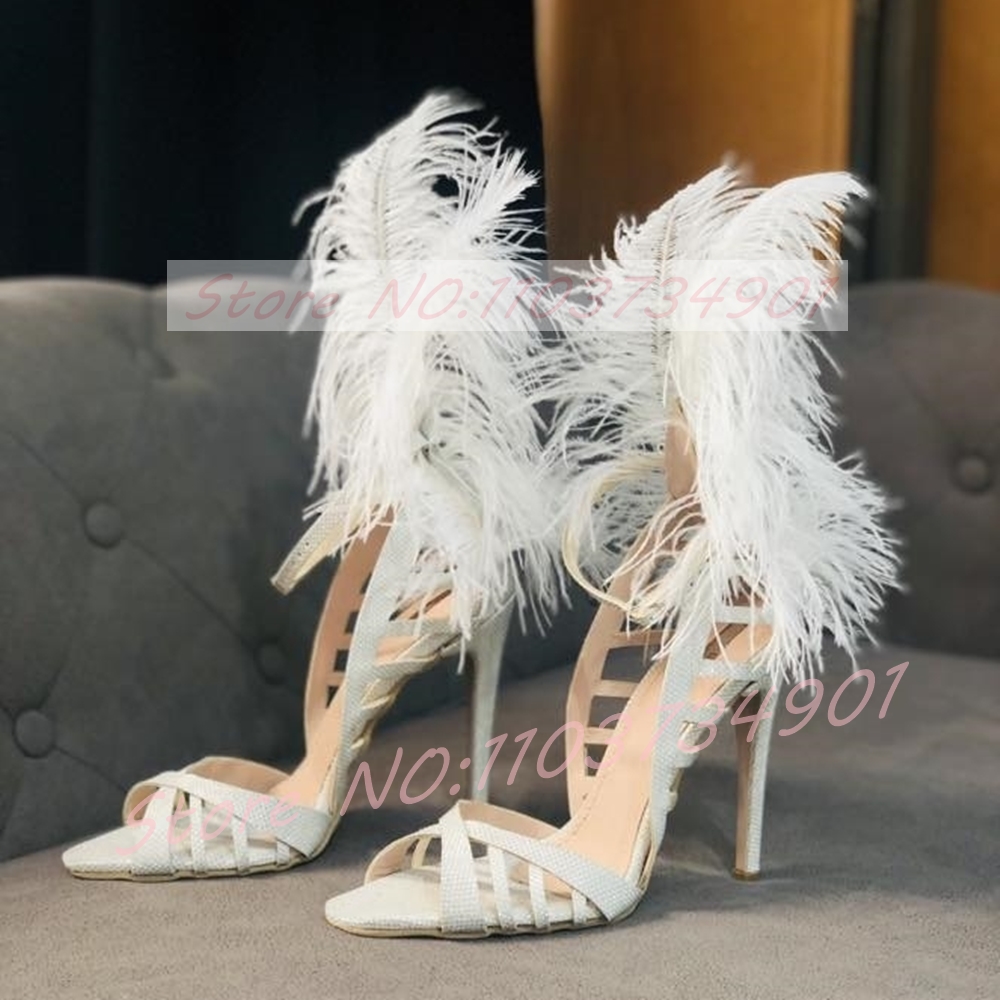 Women'S Shoes Trendy - Glamouröse Feder-Pailletten Stiletto-Sandalen für Damen, Sexy