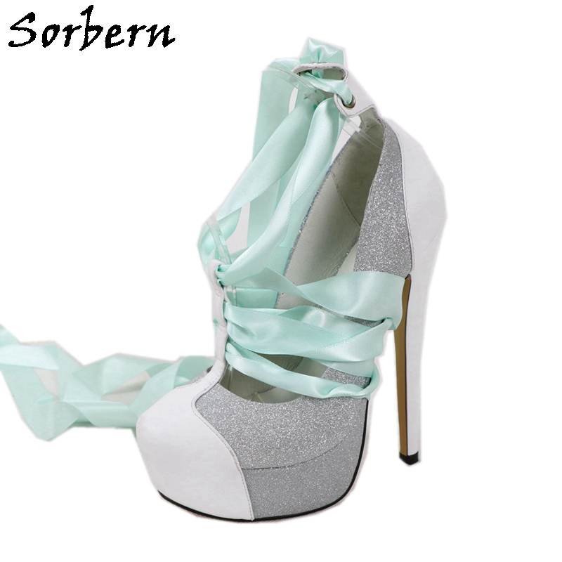 Ribbon Tie Heel - Sorbern Weiße Damen-Pumps aus echtem Leder,