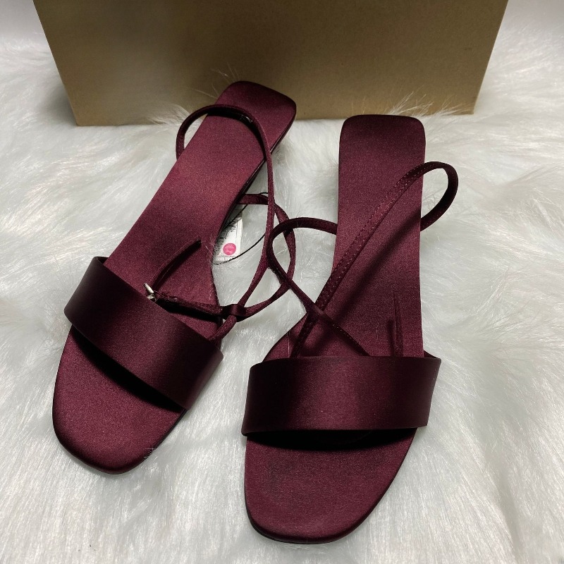 Women Shoes Brand - Luxus Satin Ankle Strap Low Heels