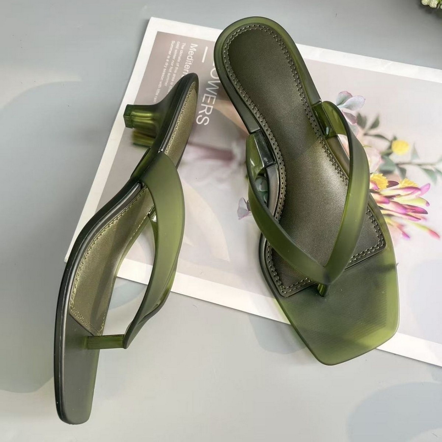 Women'S Shoes Kitten Heels - Koreanische Olivgrüne PVC-Zehenstegsandalen für Damen mit