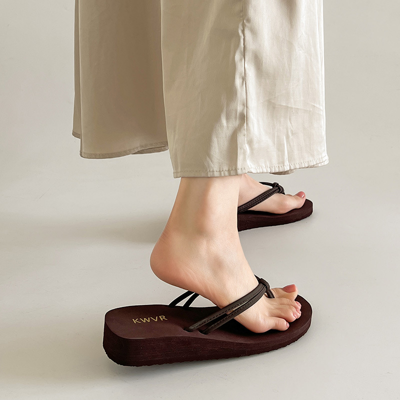 Women'S Shoes Kitten Heels - Damen Braune Flip-Flops Sommer Flache Zehenstegsandalen
