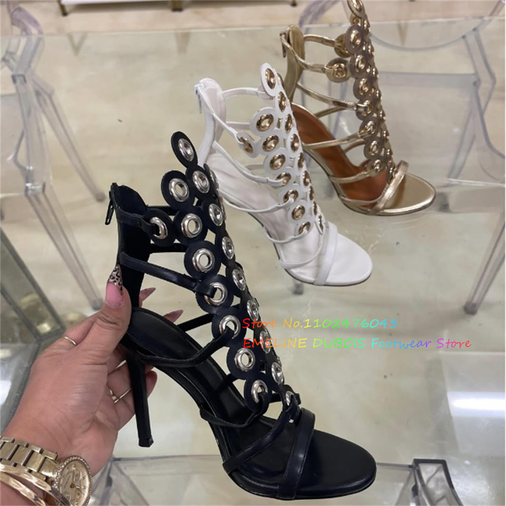 Women'S Shoes Trendy - Goldene Metallkreis-Dekor High Heel Sandalen für