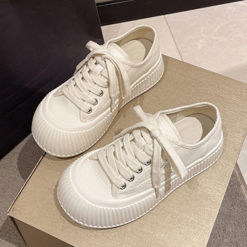 Women'S Shoes Trendy - Runde Zehen, dicker Boden, weiße Turnschuhe,
