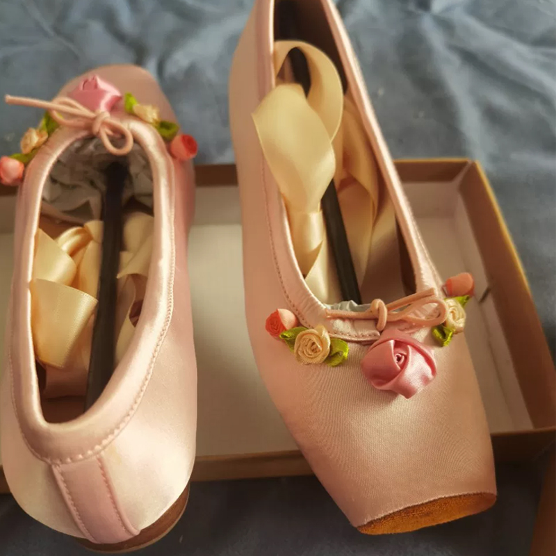 Ribbon Tie Heel - Damen Rosa Satin Mary Jane Schuhe
