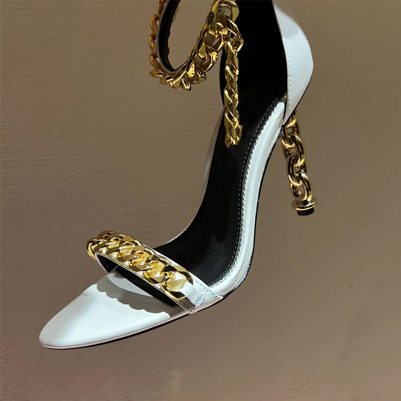 Gold Chain Sandal - Sexy Goldkette Ferse Spitzschuh Hohl Stiletto