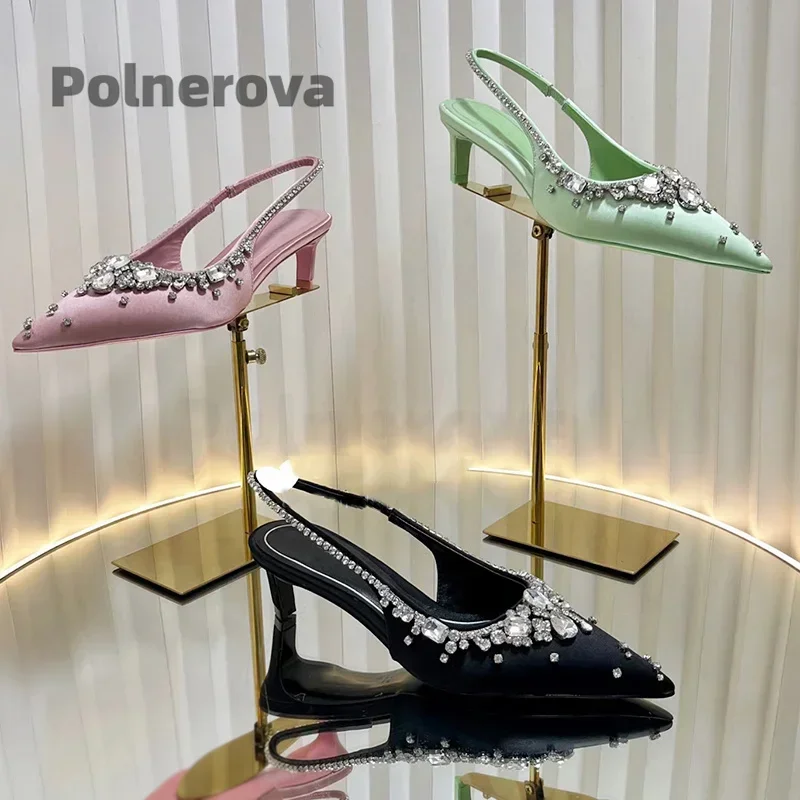 Satin Kristall Kette Slingback – Women'S Shoes Trendy Bewertung und Preis