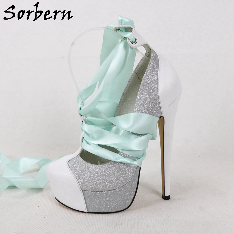 Sorbern Weiße Damen-Pumps aus  – Ribbon Tie Heel Bewertung und Preis