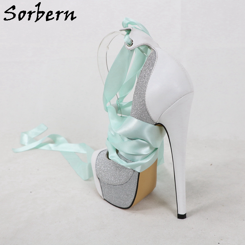 Sorbern Weiße Damen-Pumps aus  – Ribbon Tie Heel Bewertung und Preis
