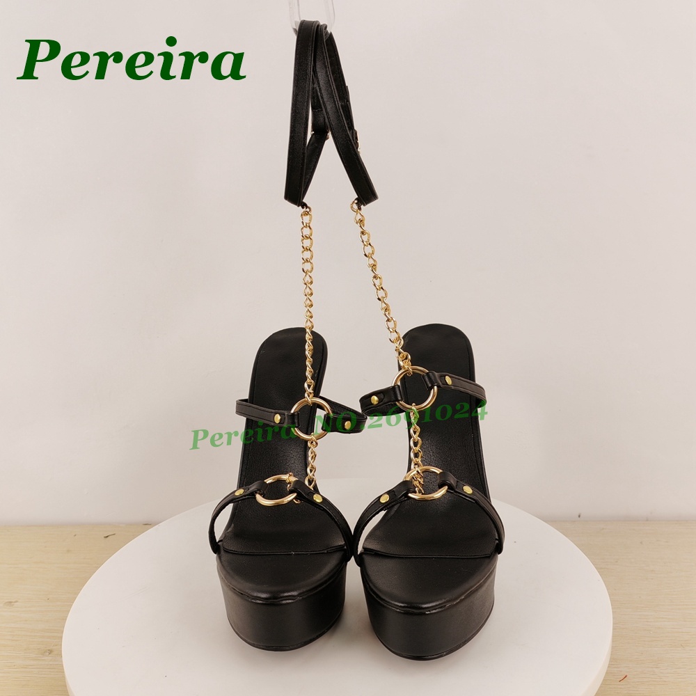 Damen Schwarze Plateau-Stilett – Gold Chain Sandal Bewertung und Preis