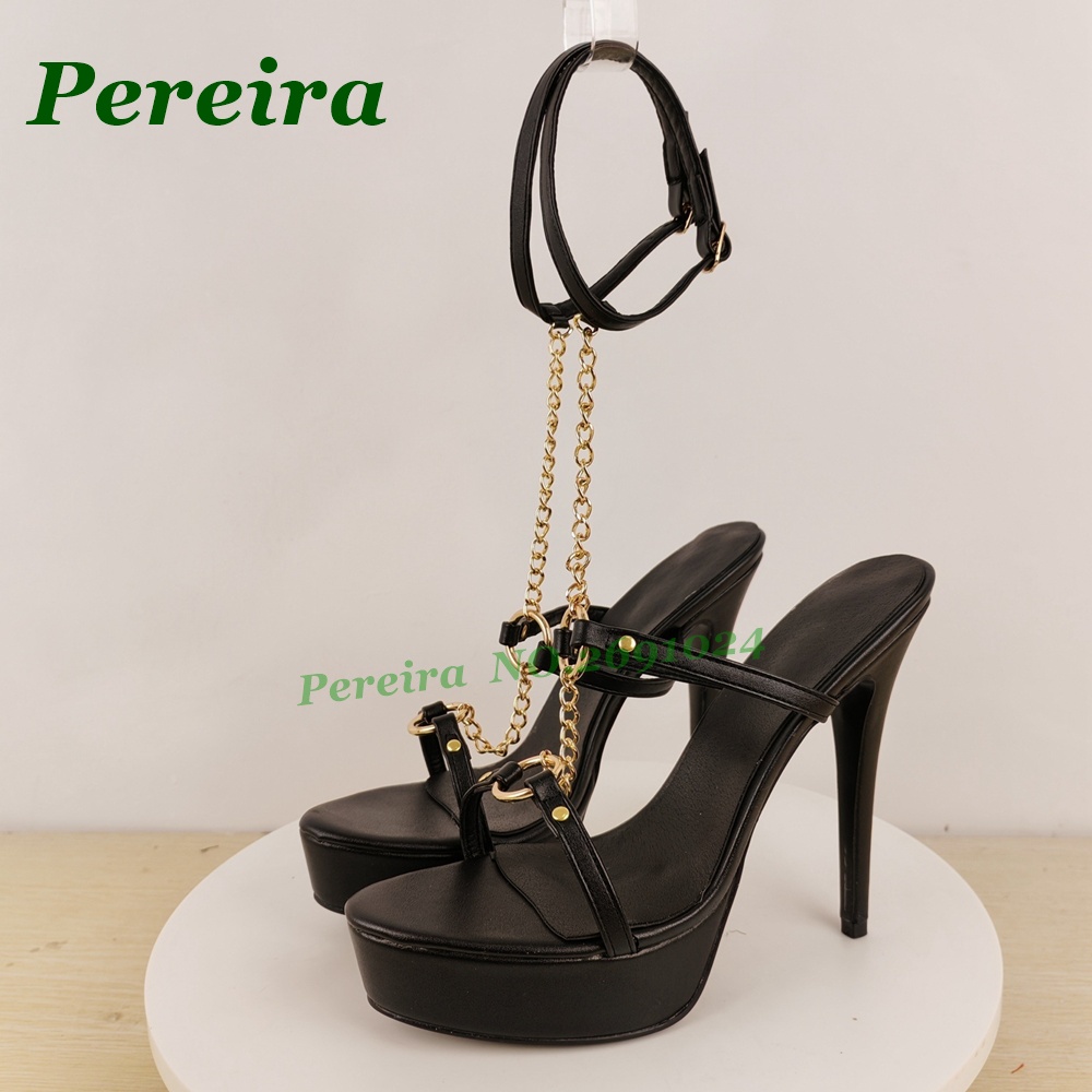 Damen Schwarze Plateau-Stilett – Gold Chain Sandal Bewertung und Preis