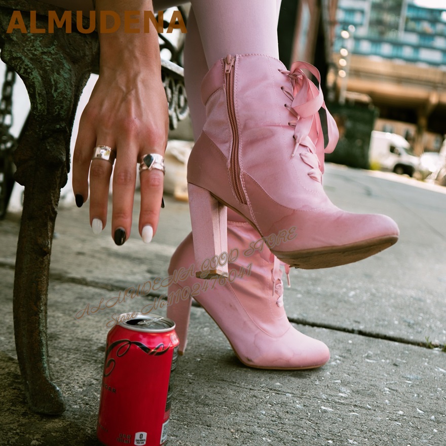 ALMUDENA Rosa Satin-Stiefelett – Ribbon Tie Heel Bewertung und Preis