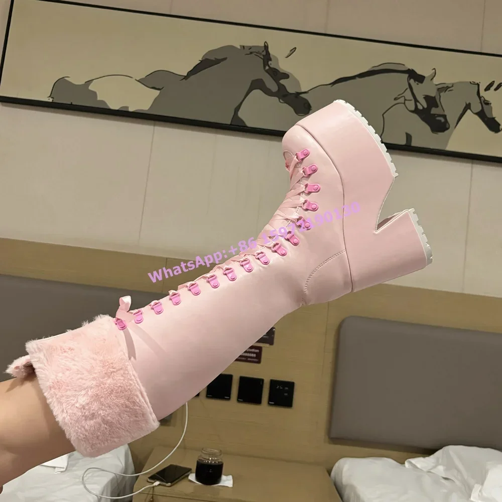 Rosa Flauschige Stiefel mit Di – Ribbon Tie Heel Bewertung und Preis