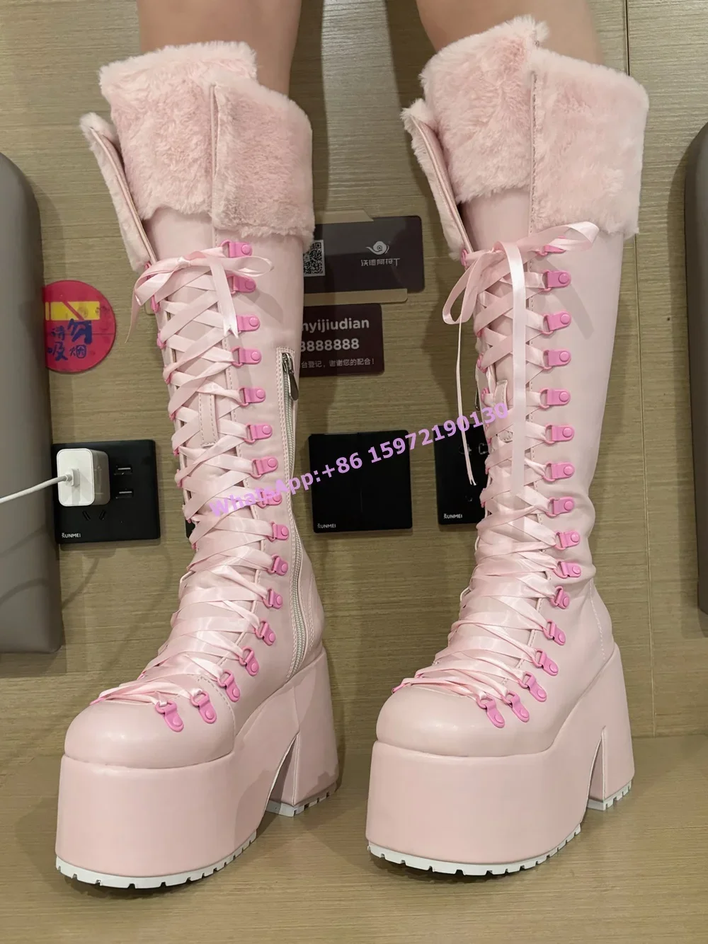 Rosa Flauschige Stiefel mit Di – Ribbon Tie Heel Bewertung und Preis