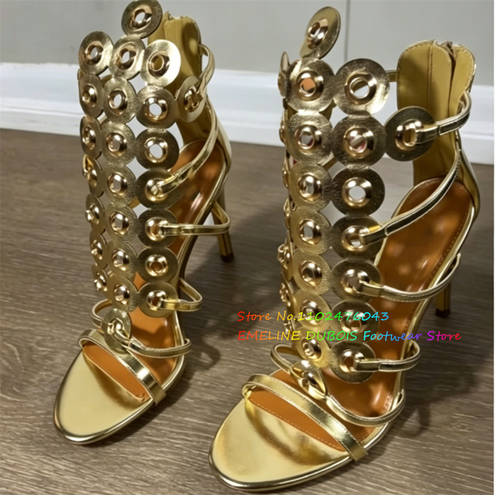 Goldene Metallkreis-Dekor High – Women'S Shoes Trendy Bewertung und Preis