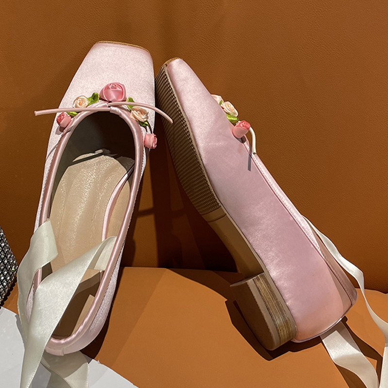 Damen Rosa Satin Mary Jane Sch – Ribbon Tie Heel Bewertung und Preis